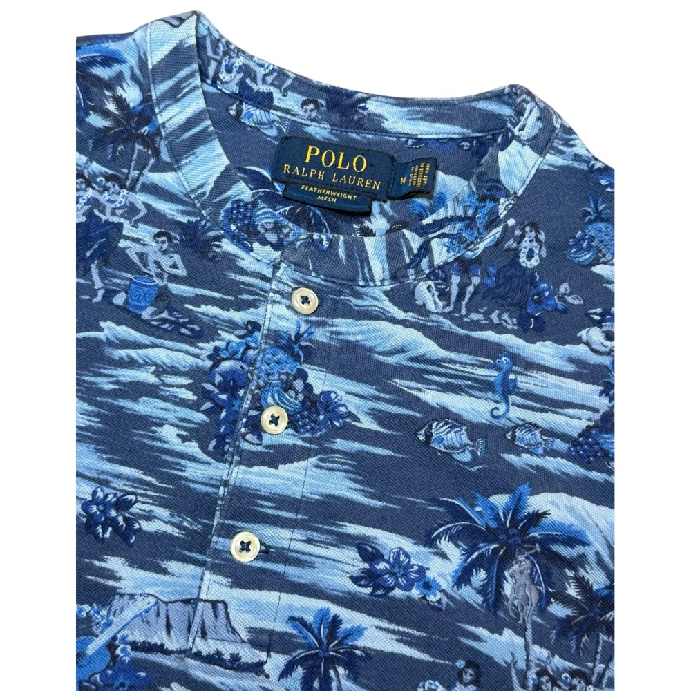 Polo Ralph Lauren Henley Polo Shirt Mens M Aloha Hawaiian Featherweight Mesh S/S